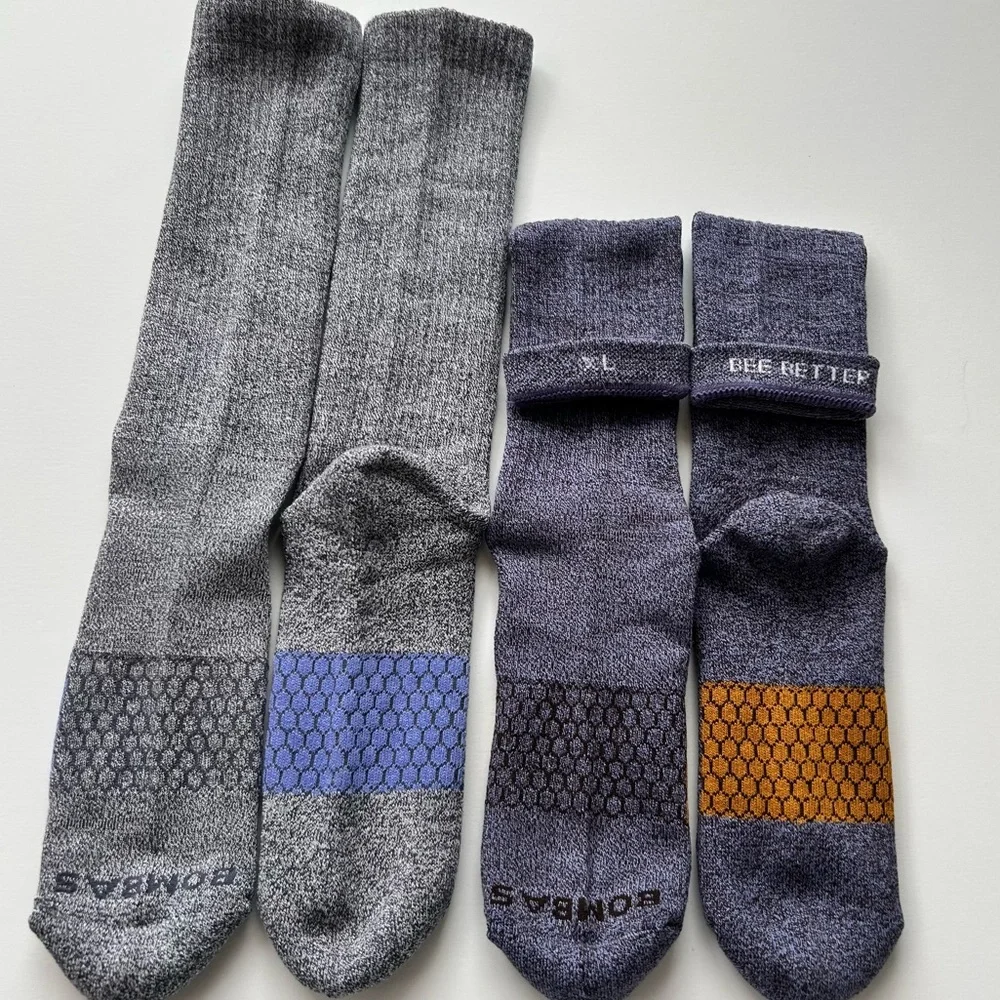 Bombas New 2 pair Over the Calf Honeycomb Socks X Large Gray & Lavender Heather